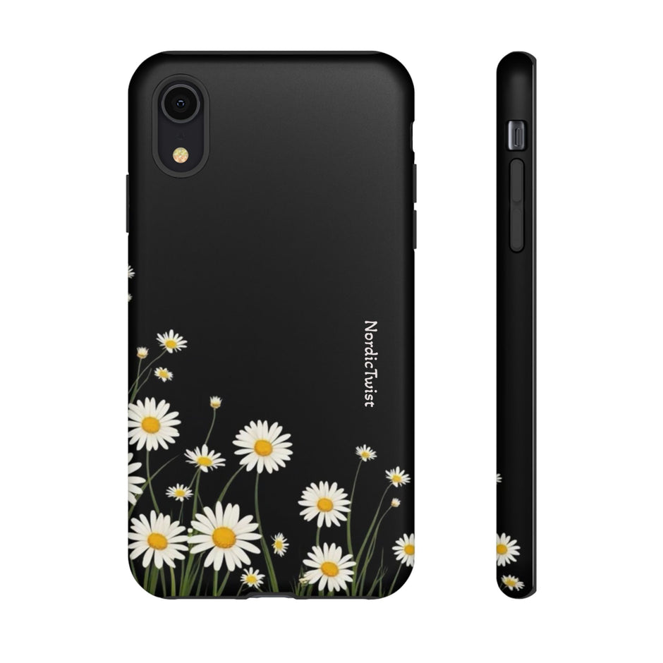 Daisy Floral Tough Phone Case – Protective Black Phone Cover with White Daisies