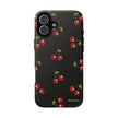 Cherry Pattern Tough Phone Case — Black Retro Cherry iPhone Cover