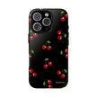 Cherry Pattern Tough Phone Case — Black Retro Cherry iPhone Cover