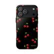 Cherry Pattern Tough Phone Case — Black Retro Cherry iPhone Cover