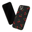 Cherry Pattern Tough Phone Case — Black Retro Cherry iPhone Cover