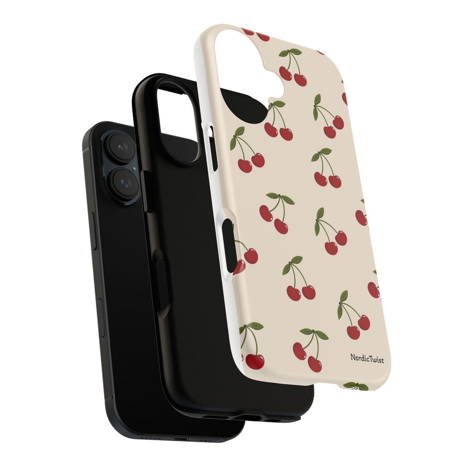 Cherry Pattern Tough Phone Case — Retro Red Cherries on Cream