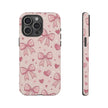 Pink Bow & Hearts Tough Phone Case — Cute Floral Ribbon iPhone Cover