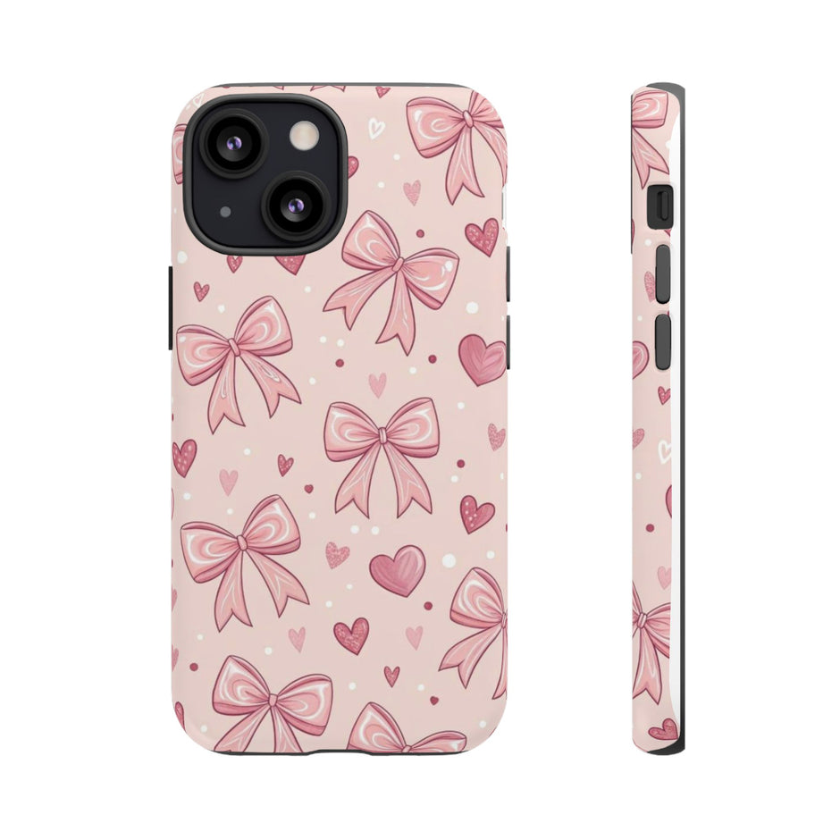 Pink Bow & Hearts Tough Phone Case — Cute Floral Ribbon iPhone Cover