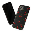 Cherry Pattern Tough Phone Case — Black Retro Cherry iPhone Cover