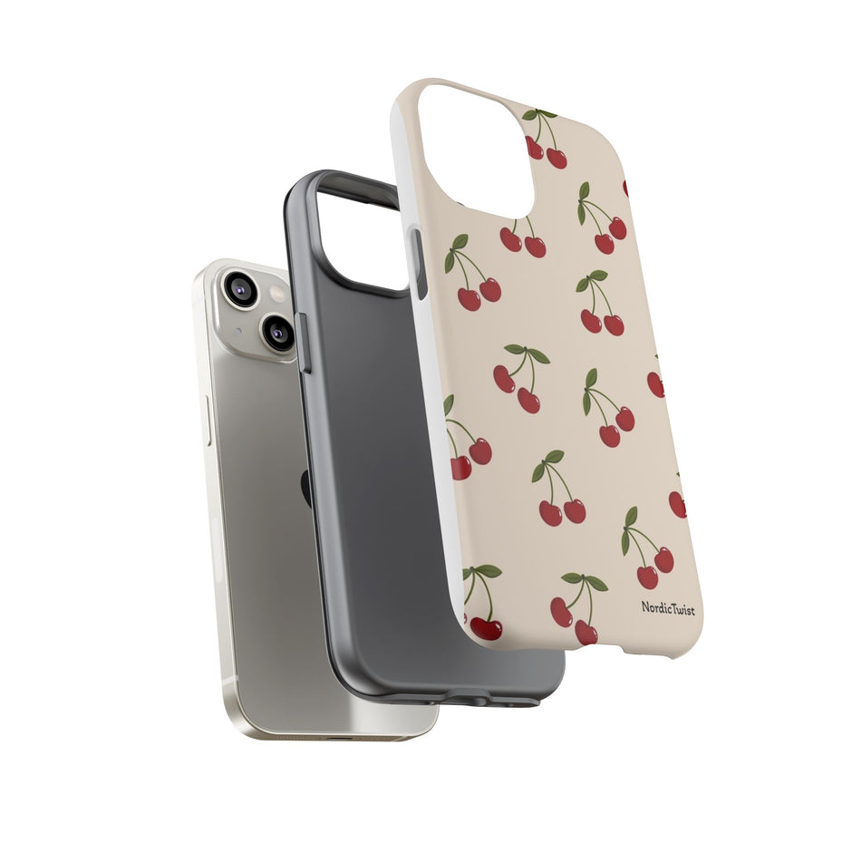 Cherry Pattern Tough Phone Case — Retro Red Cherries on Cream