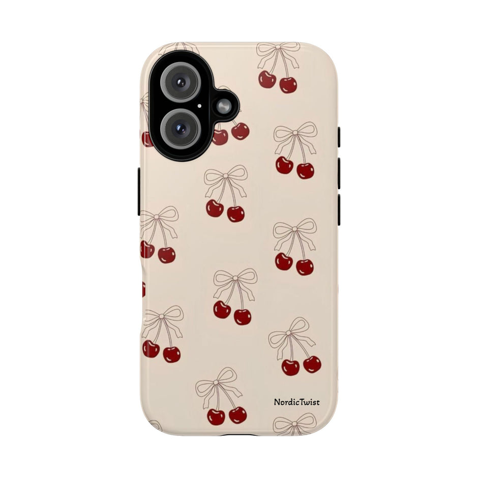 Cherry Pattern Phone Case — Cute Retro Red Cherries on Cream