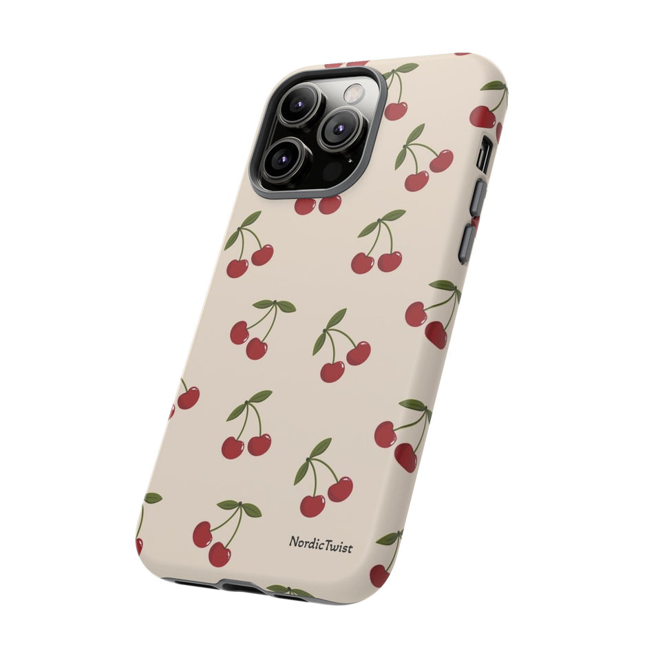 Cherry Pattern Tough Phone Case — Retro Red Cherries on Cream