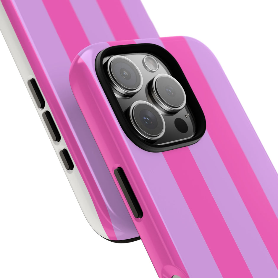 Stylish Phone Case - Tough Cases with Vibrant Pink and Lavender Stripes