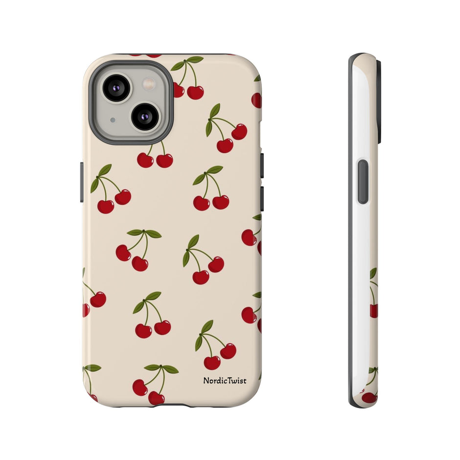 Cherry Pattern Tough Phone Case — Retro Red Cherries on Cream