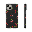 Cherry Pattern Tough Phone Case — Black Retro Cherry iPhone Cover