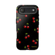 Cherry Pattern Tough Phone Case — Black Retro Cherry iPhone Cover