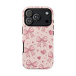 Pink Bow & Hearts Tough Phone Case — Cute Floral Ribbon iPhone Cover