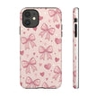Pink Bow & Hearts Tough Phone Case — Cute Floral Ribbon iPhone Cover