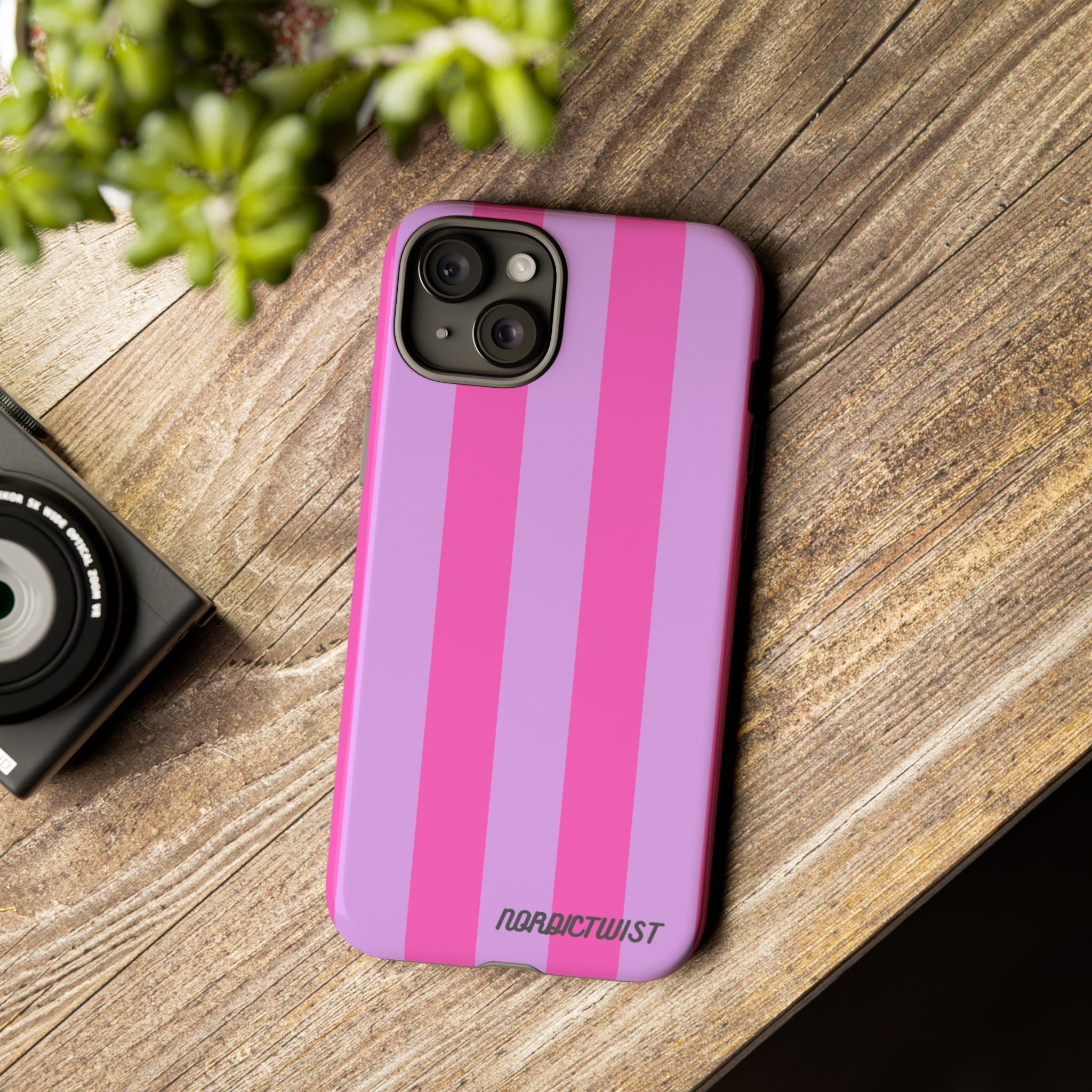 Stylish Phone Case - Tough Cases with Vibrant Pink and Lavender Stripes