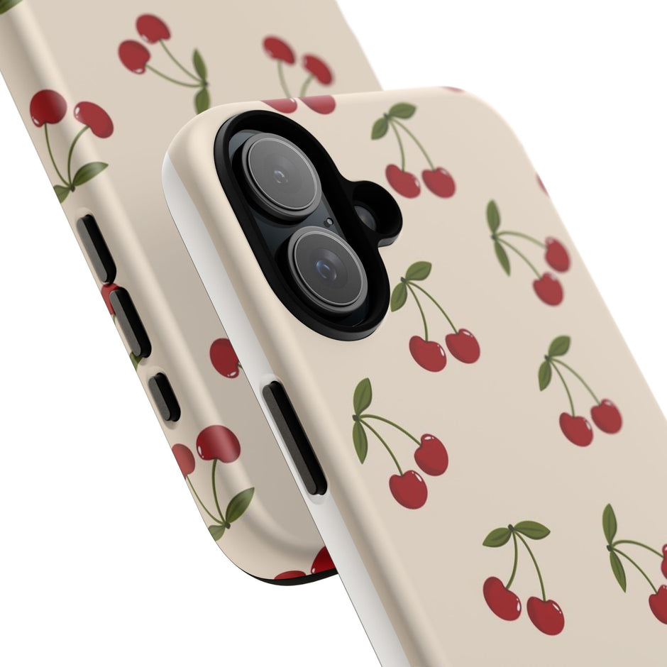 Cherry Pattern Tough Phone Case — Retro Red Cherries on Cream