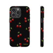 Cherry Pattern Tough Phone Case — Black Retro Cherry iPhone Cover