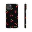 Cherry Pattern Tough Phone Case — Black Retro Cherry iPhone Cover