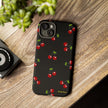 Cherry Pattern Tough Phone Case — Black Retro Cherry iPhone Cover