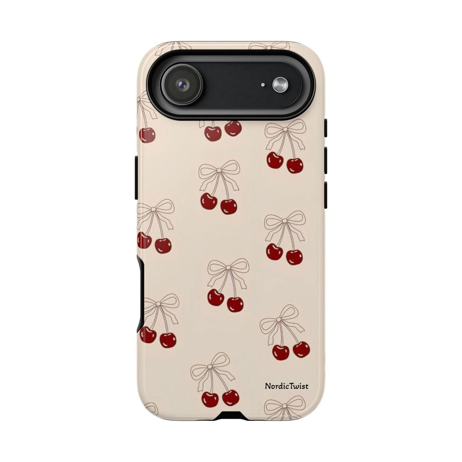 Cherry Pattern Phone Case — Cute Retro Red Cherries on Cream