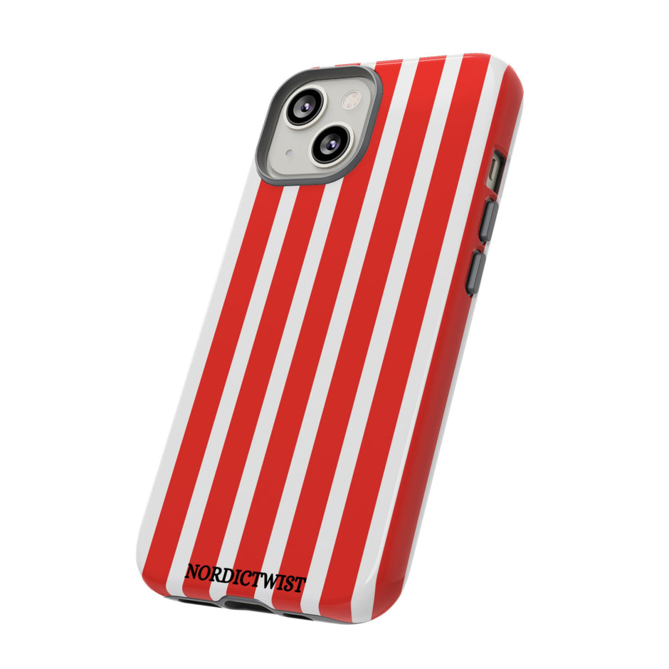 Striped Tough Phone Case - Durable Protection with Stylish Red & White Design