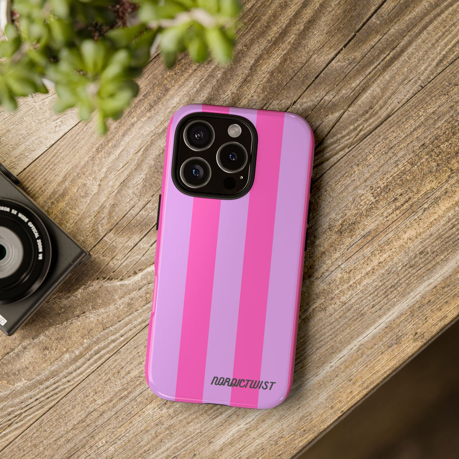Stylish Phone Case - Tough Cases with Vibrant Pink and Lavender Stripes