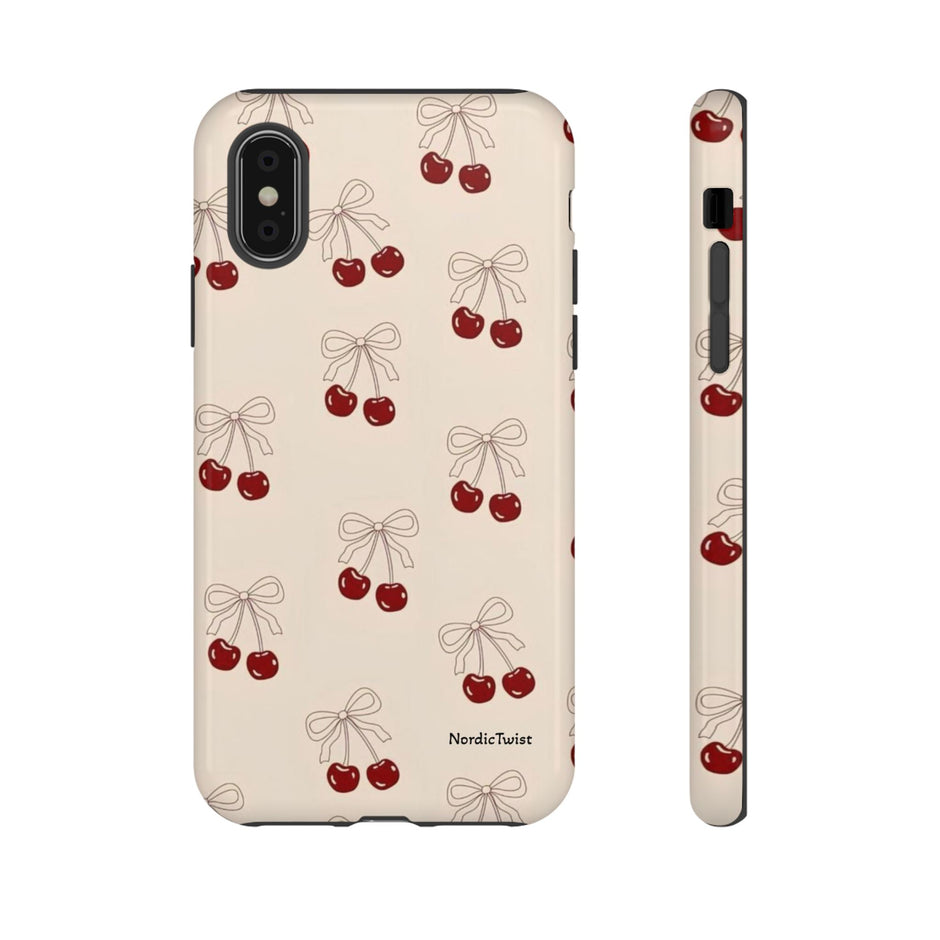 Cherry Pattern Phone Case — Cute Retro Red Cherries on Cream