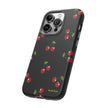 Cherry Pattern Tough Phone Case — Black Retro Cherry iPhone Cover
