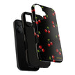 Cherry Pattern Tough Phone Case — Black Retro Cherry iPhone Cover