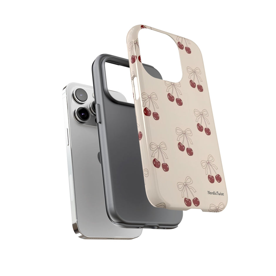 Cherry Pattern Phone Case — Cute Retro Red Cherries on Cream