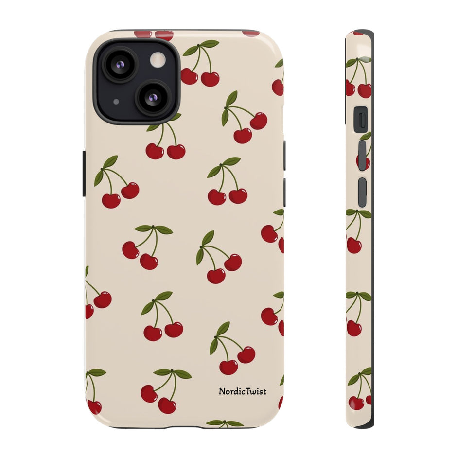 Cherry Pattern Tough Phone Case — Retro Red Cherries on Cream