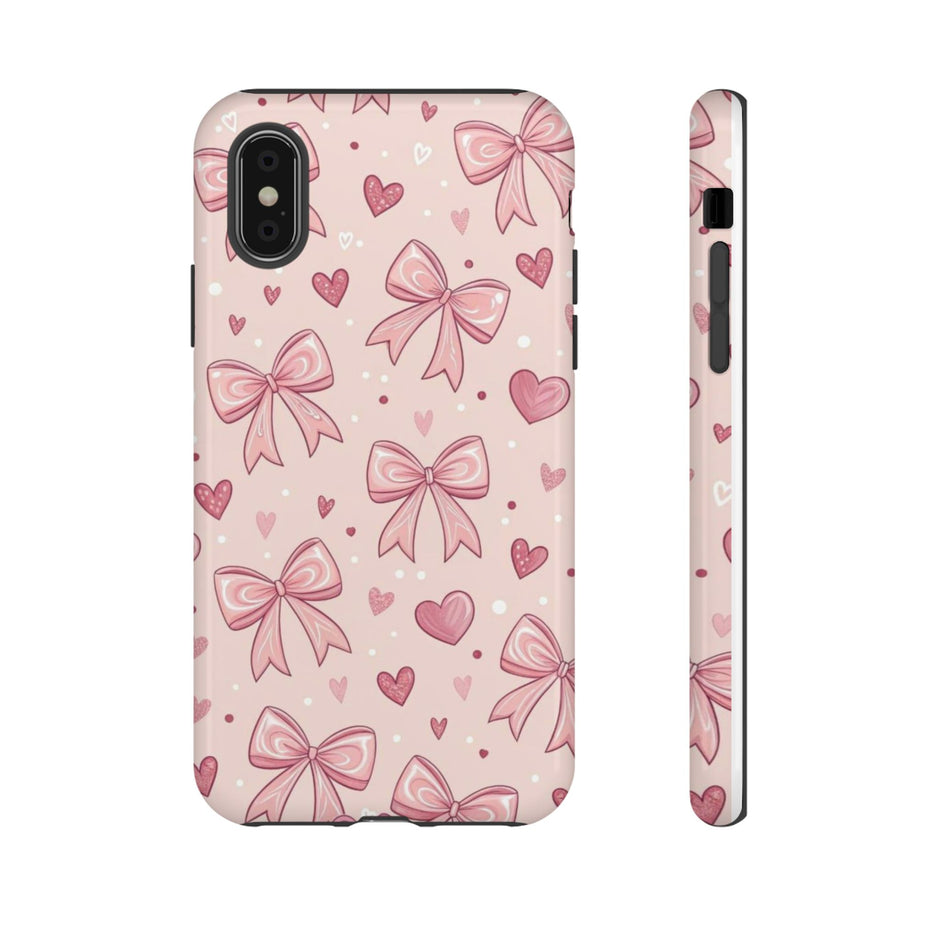 Pink Bow & Hearts Tough Phone Case — Cute Floral Ribbon iPhone Cover