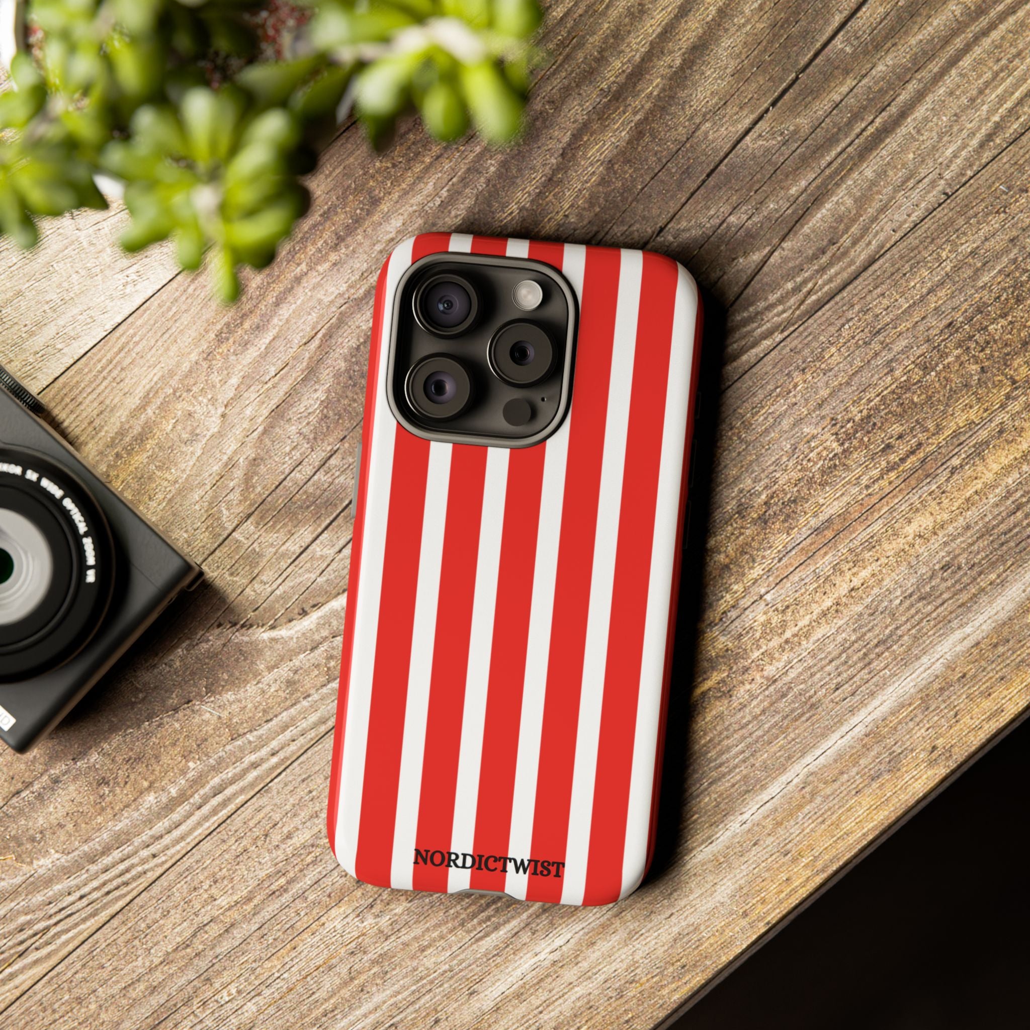 Striped Tough Phone Case - Durable Protection with Stylish Red & White Design