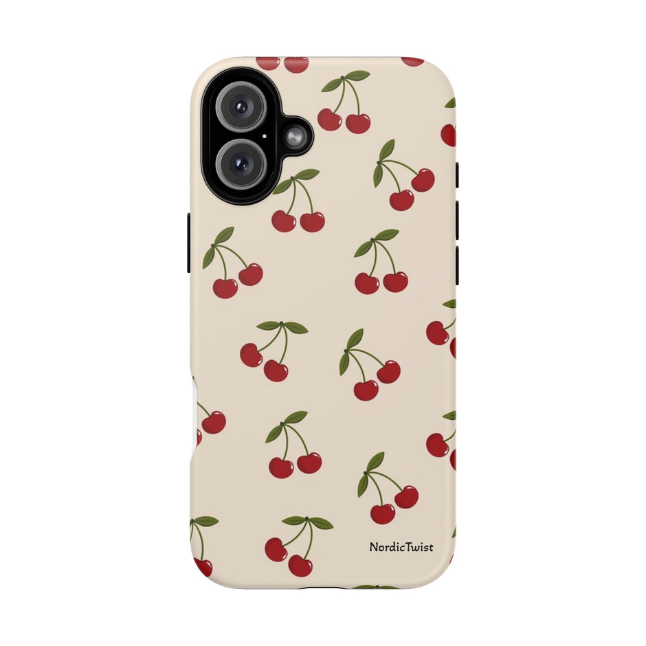 Cherry Pattern Tough Phone Case — Retro Red Cherries on Cream