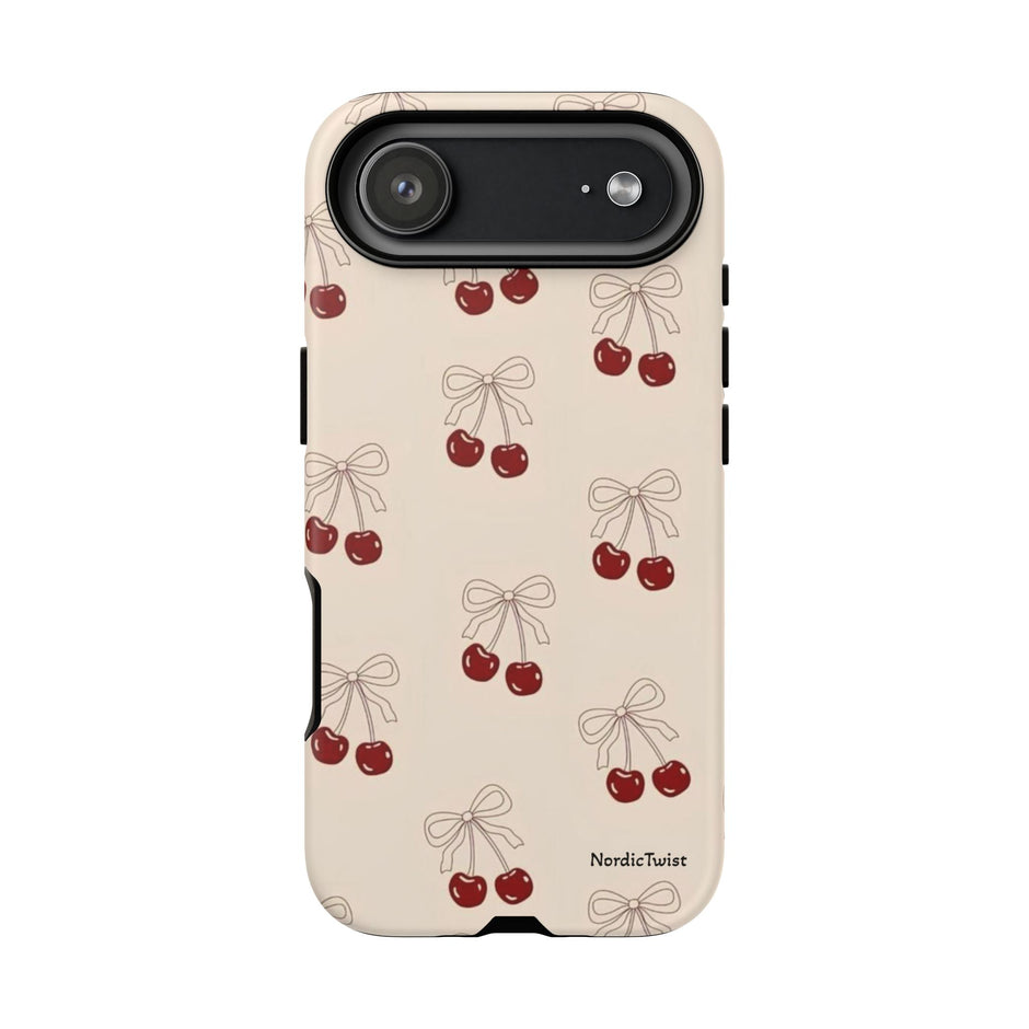 Cherry Pattern Phone Case — Cute Retro Red Cherries on Cream