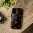 Cherry Pattern Tough Phone Case — Black Retro Cherry iPhone Cover