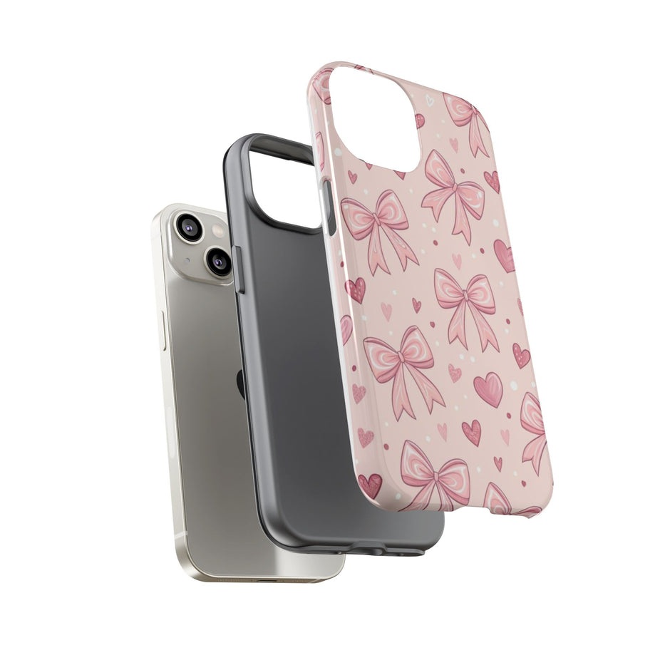 Pink Bow & Hearts Tough Phone Case — Cute Floral Ribbon iPhone Cover