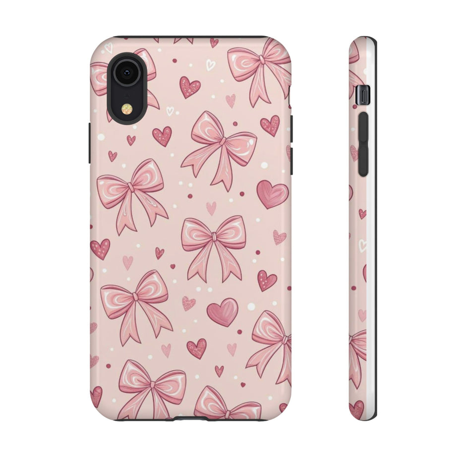 Pink Bow & Hearts Tough Phone Case — Cute Floral Ribbon iPhone Cover
