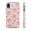 Pink Bow & Hearts Tough Phone Case — Cute Floral Ribbon iPhone Cover