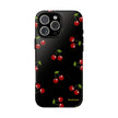 Cherry Pattern Tough Phone Case — Black Retro Cherry iPhone Cover