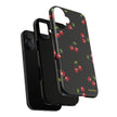 Cherry Pattern Tough Phone Case — Black Retro Cherry iPhone Cover