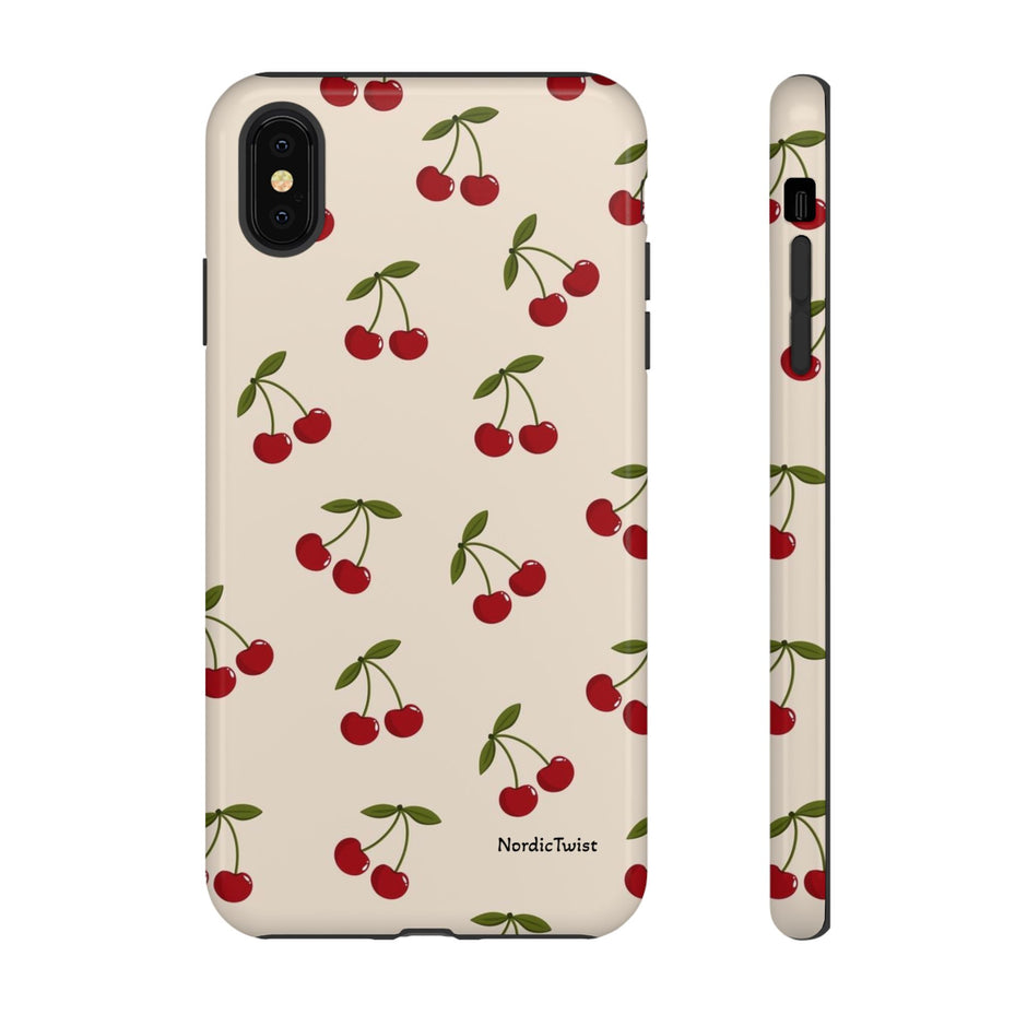 Cherry Pattern Tough Phone Case — Retro Red Cherries on Cream