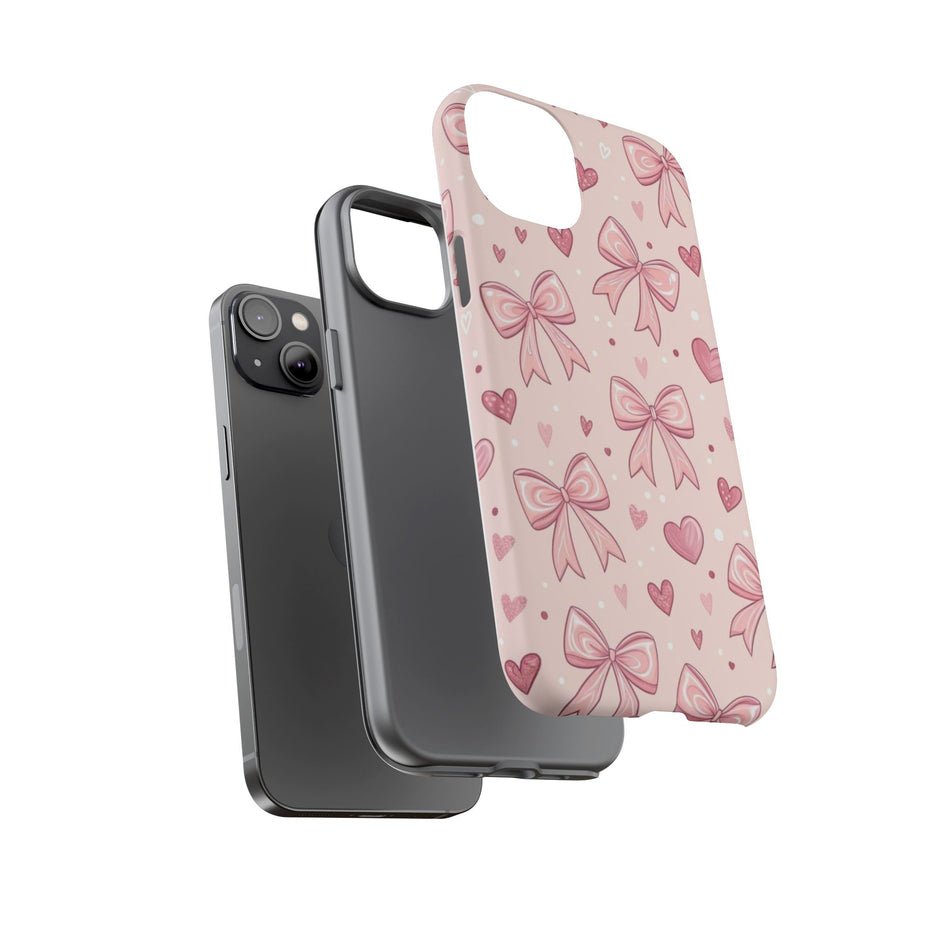 Pink Bow & Hearts Tough Phone Case — Cute Floral Ribbon iPhone Cover