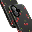 Cherry Pattern Tough Phone Case — Black Retro Cherry iPhone Cover