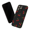 Cherry Pattern Tough Phone Case — Black Retro Cherry iPhone Cover