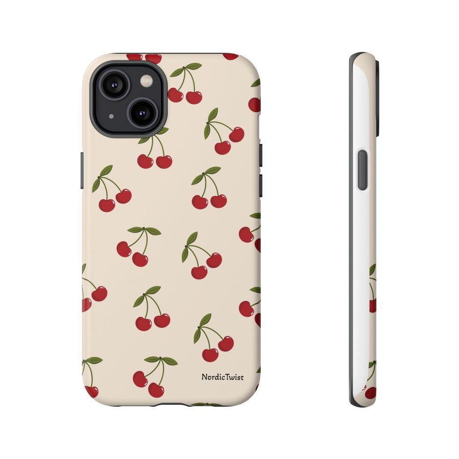 Cherry Pattern Tough Phone Case — Retro Red Cherries on Cream