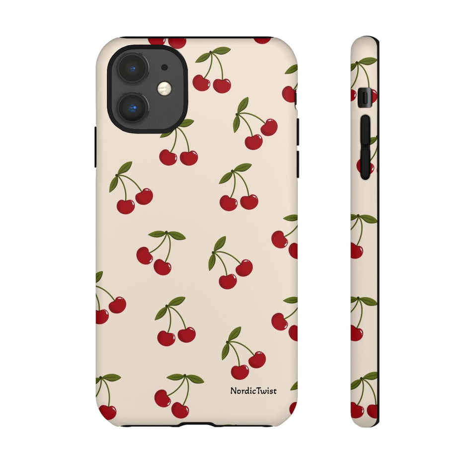Cherry Pattern Tough Phone Case — Retro Red Cherries on Cream
