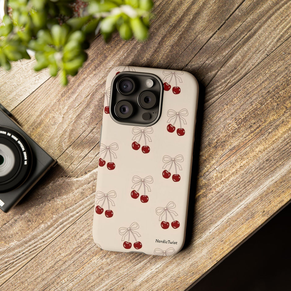 Cherry Pattern Phone Case — Cute Retro Red Cherries on Cream