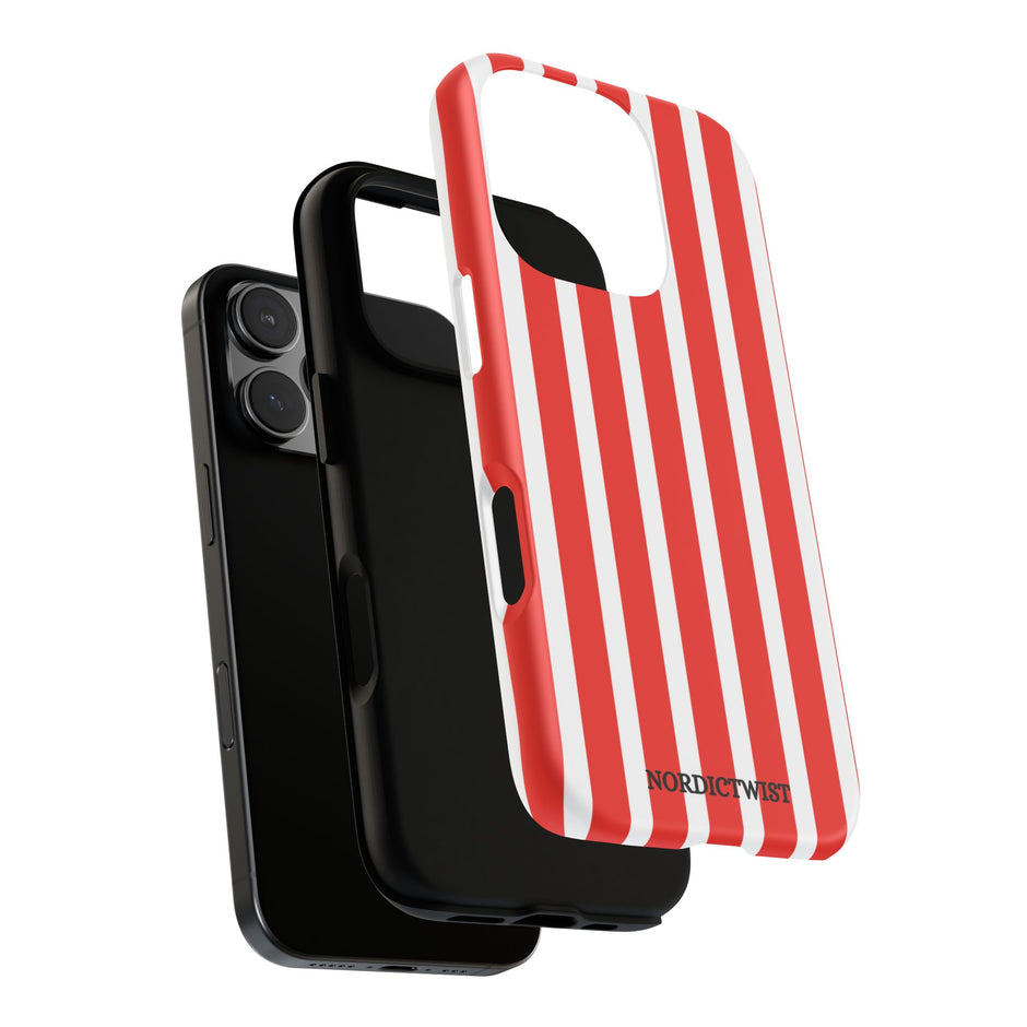 Striped Tough Phone Case - Durable Protection with Stylish Red & White Design
