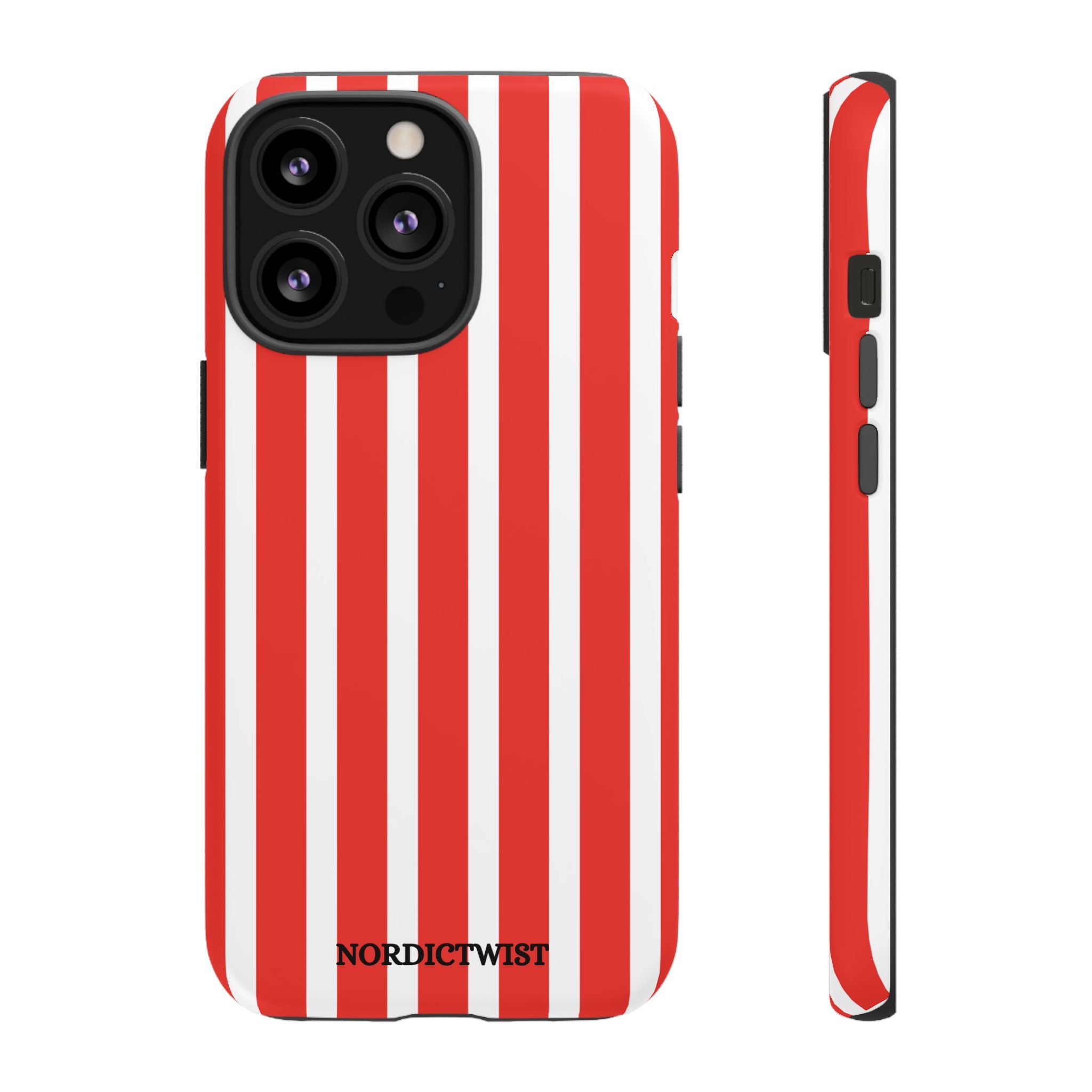 Striped Tough Phone Case - Durable Protection with Stylish Red & White Design